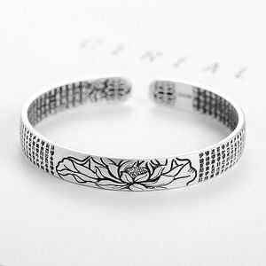 NEW Buddhist 999‎ Silver Lotus Cuff Bracelet One Size, Adjustable